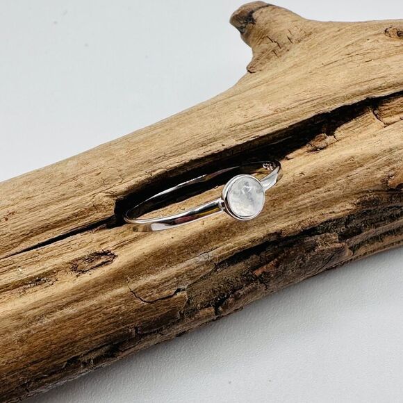 Moonstone Minimalist Dainty Sterling Silver Ring, Stacking Ring - Picture 1 of 6